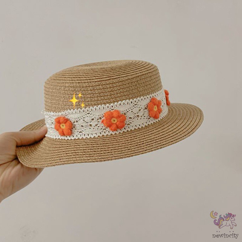 Mũ Rơm Cói Đính Hoa Xinh Xắn Cho Bé Gái