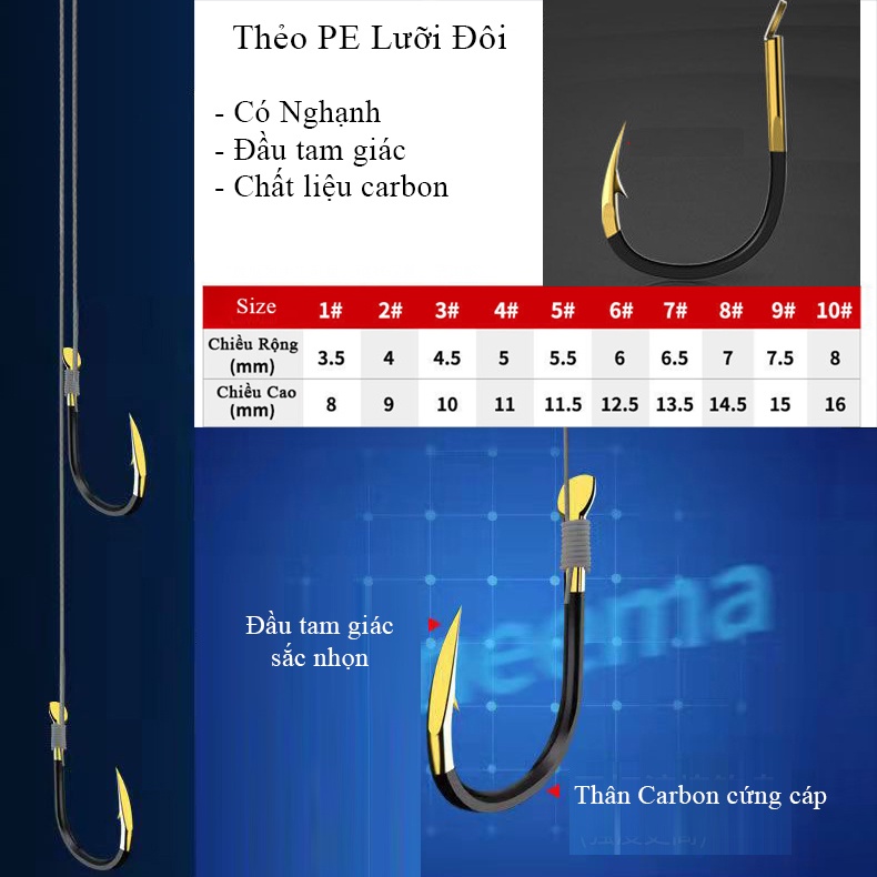 Trục Câu Đài Pe buộc sẵn Full Thẻo Lưỡi Đôi - Chỉ Việc đi câu - AA67