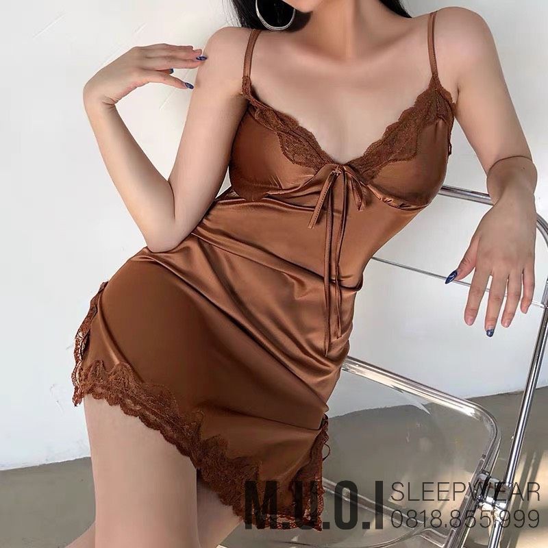 [FREESHIP] Váy ngủ sexy Quảng Châu - Sx 087- Váy ngủ lụa xẻ đùi nâu tây  QUẢNG CHÂU CAO CẤP -Hàng có sẵn( có video) | BigBuy360 - bigbuy360.vn