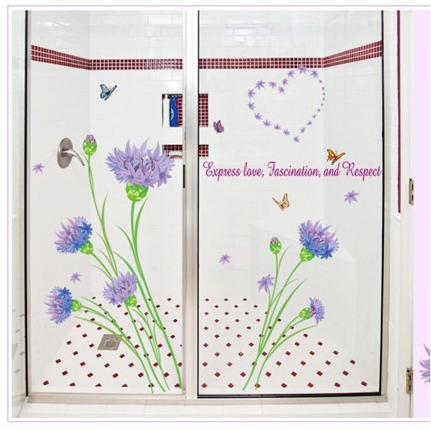 Decal Hoa cẩm chướng tím dán trang trí phòng ngủ