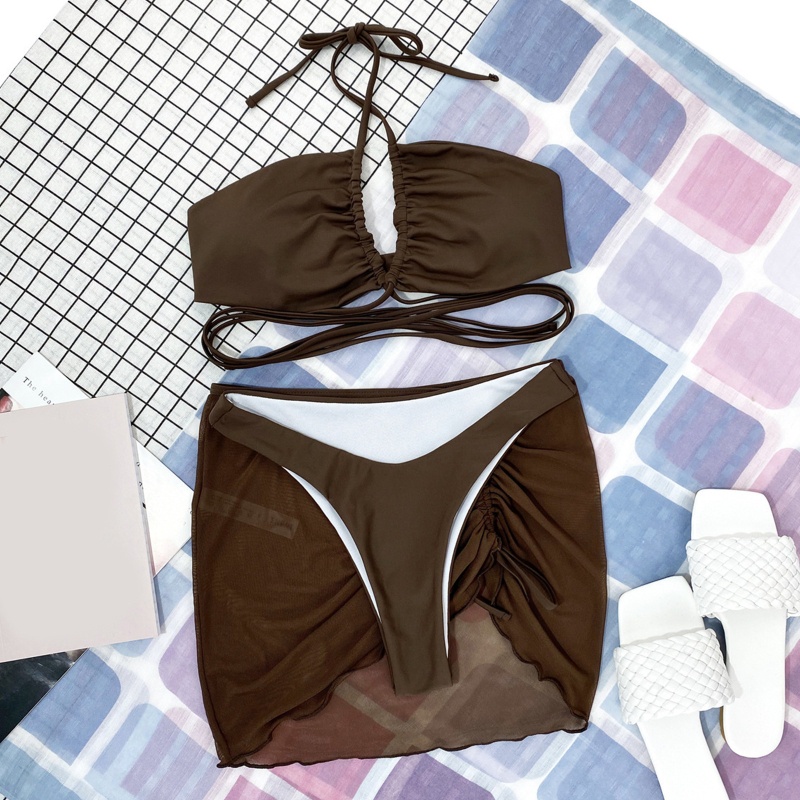 Bộ Đồ Bơi Bikini Màu Trơn Mềm Mại Quyến Rũ Cho Nữ