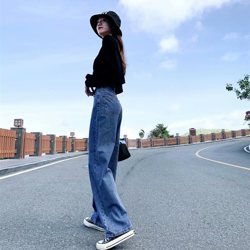 Quần Jeans Dài Lưng Cao Ống Rộng Thời Trang Hàn Cho Nữ