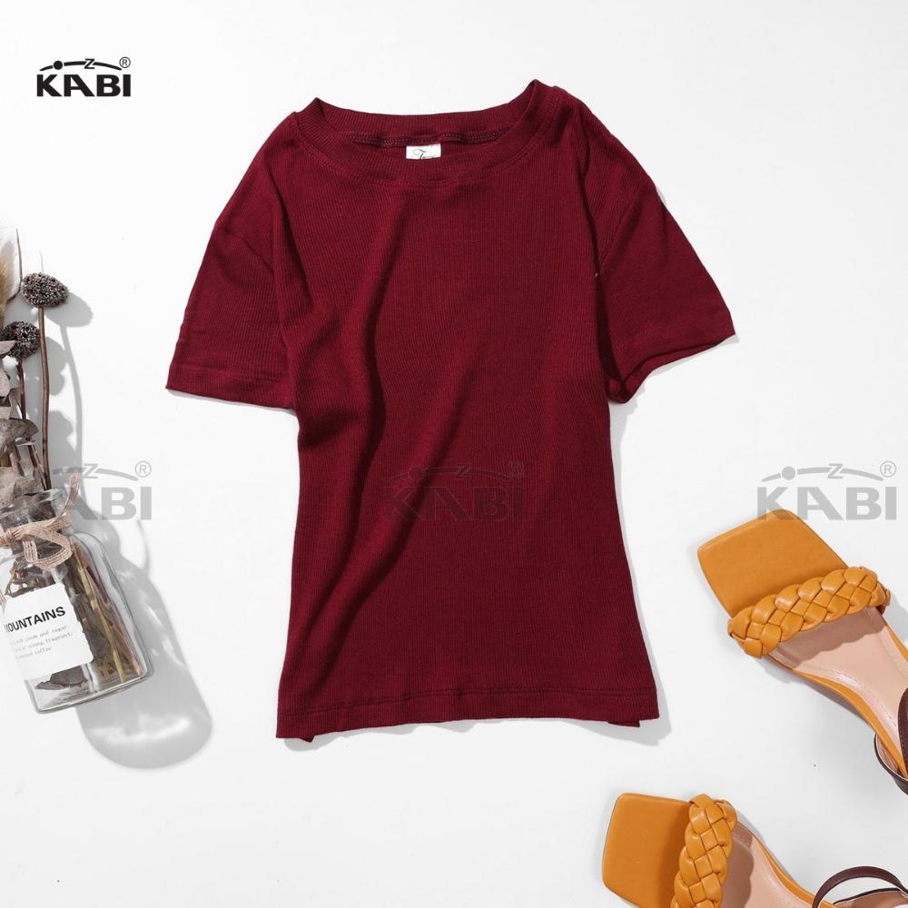 Áo croptop nữ KABI áo thun cotton tay ngắn cổ tròn thun cotton bốn chiều spandex co giãn màu trơn