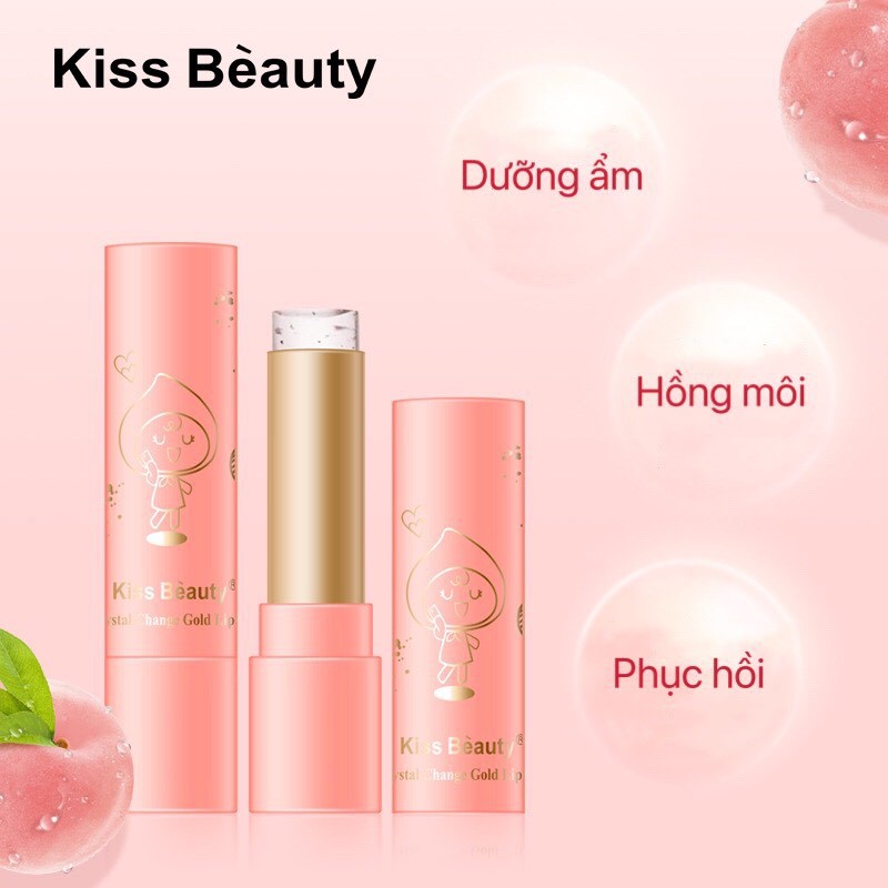 Son dưỡng đào KISS BEAUTY đổi màu trong suốt lá vàng dưỡng môi hồng môi Crystal Change Gold Lipstick KISS05 | BigBuy360 - bigbuy360.vn