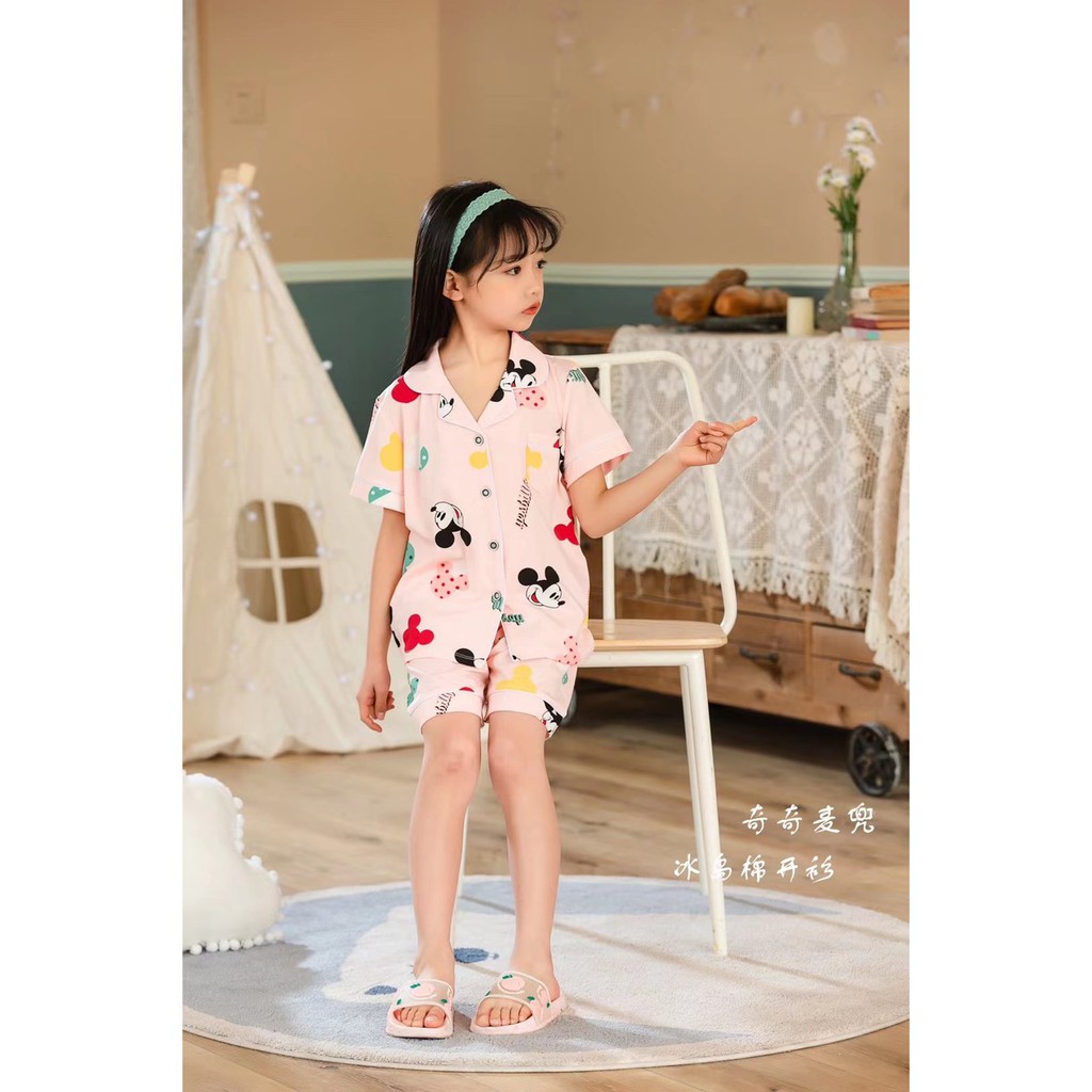 Đồ Pijama bé gái 2-7 tuổi cộc tay in hình xuất Hàn, Bộ Pizama cho bé vải cotton co giãn thấm hút mồ hôi tốt