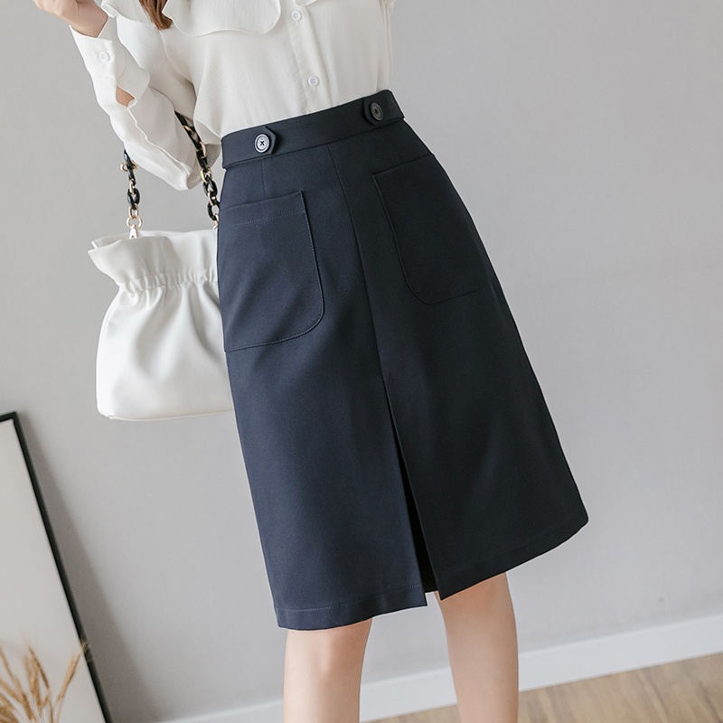 Chân Váy Công Sở Dáng Chữ A Xếp Li Trước Có Túi Susuclothing, 1 li 2 túi 2 cúc d58cm