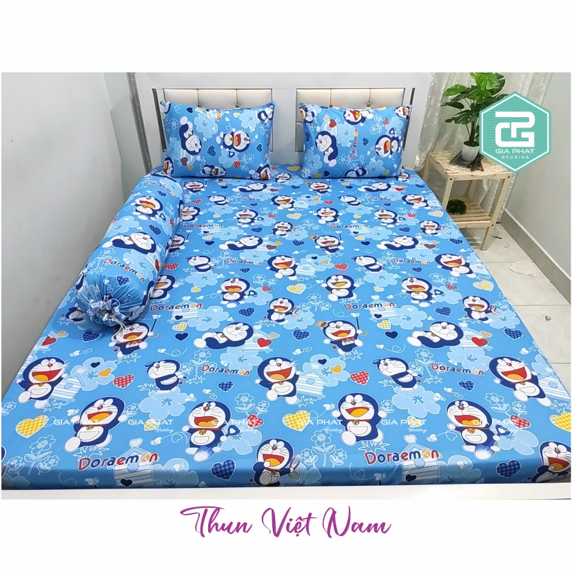 [Link 3 _ Hoạt Hình] Bộ Ga 4 món Thun Lạnh Việt Nam cao cấp( 1 ga + 2 áo gối nằm + 1 áo gối ôm)