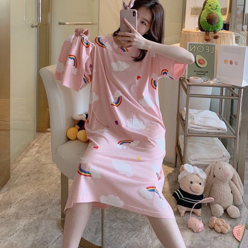 Váy ngủ nữ dáng xuông rộng có size BN01, mẫu đồ bộ mặc nhà vải cotton co giãn 4 chiều mát mẻ thích hợp mùa hè này