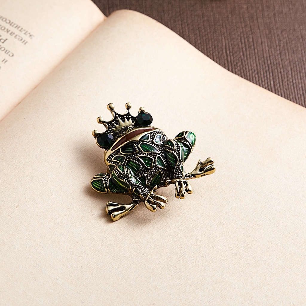 Crystal Frog Brooches for Women Green Color Animal Brooch Pin Luxury Vintage Jewelry Coat Accessories Bijouterie FrogKing