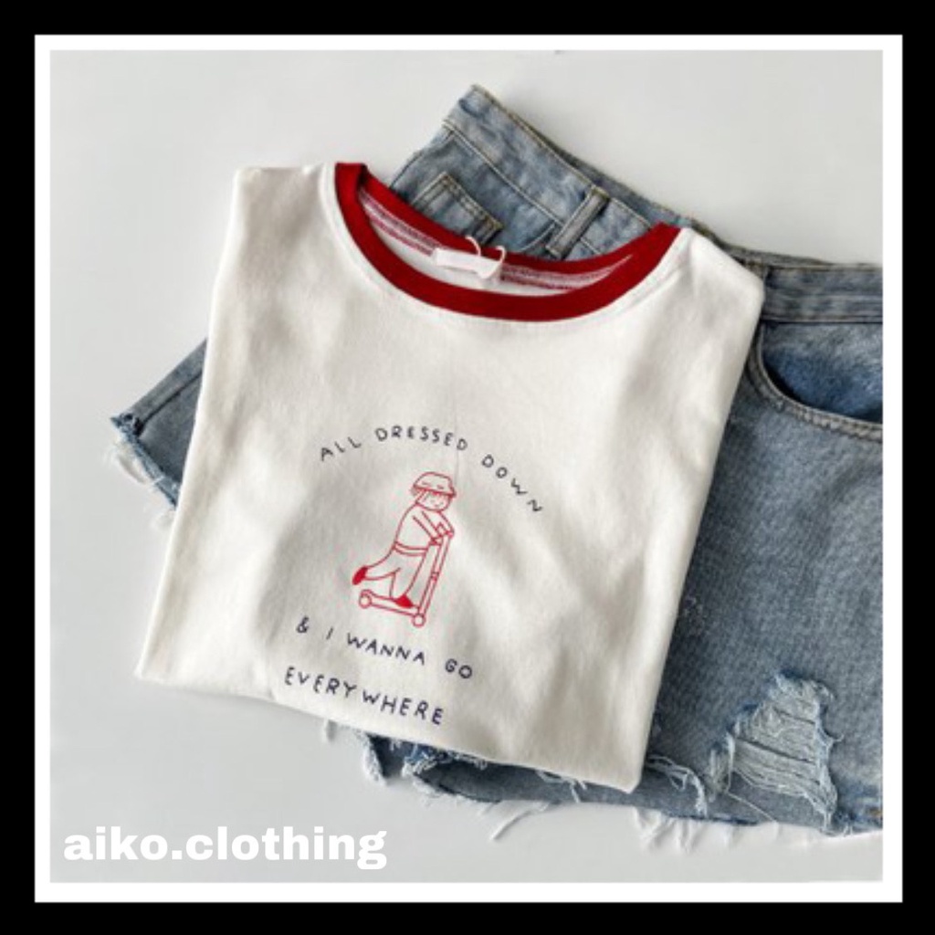 Áo thun viền cổ đỏ in chữ - taobao có sẵn