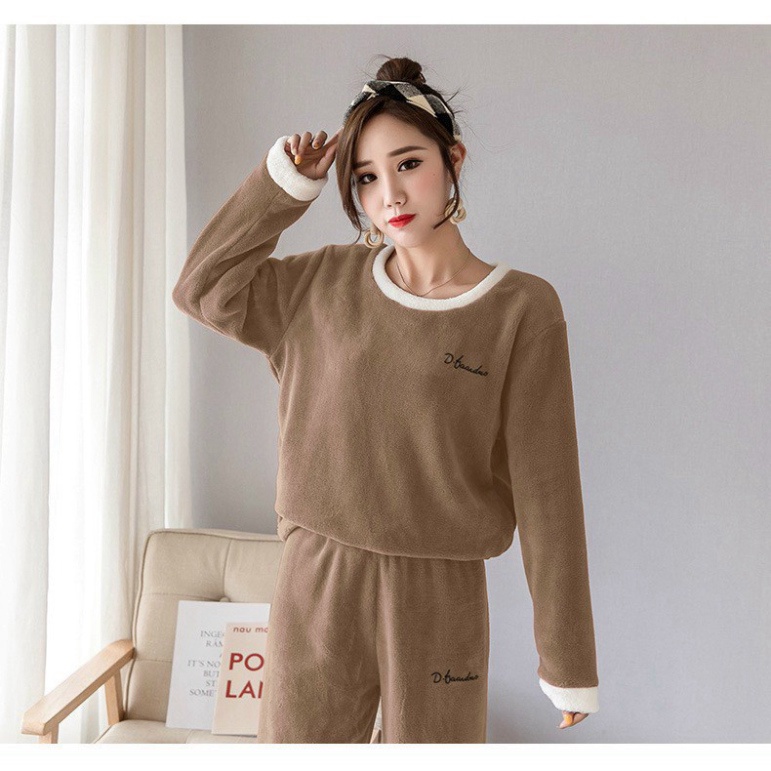 Bộ Đồ Ngủ Lông CừuFREESHIPBộ Bông Nữ Chất Liệu Băng Lông Siêu Mềm Mịn, Ấm Áp Hàng Quảng Châu