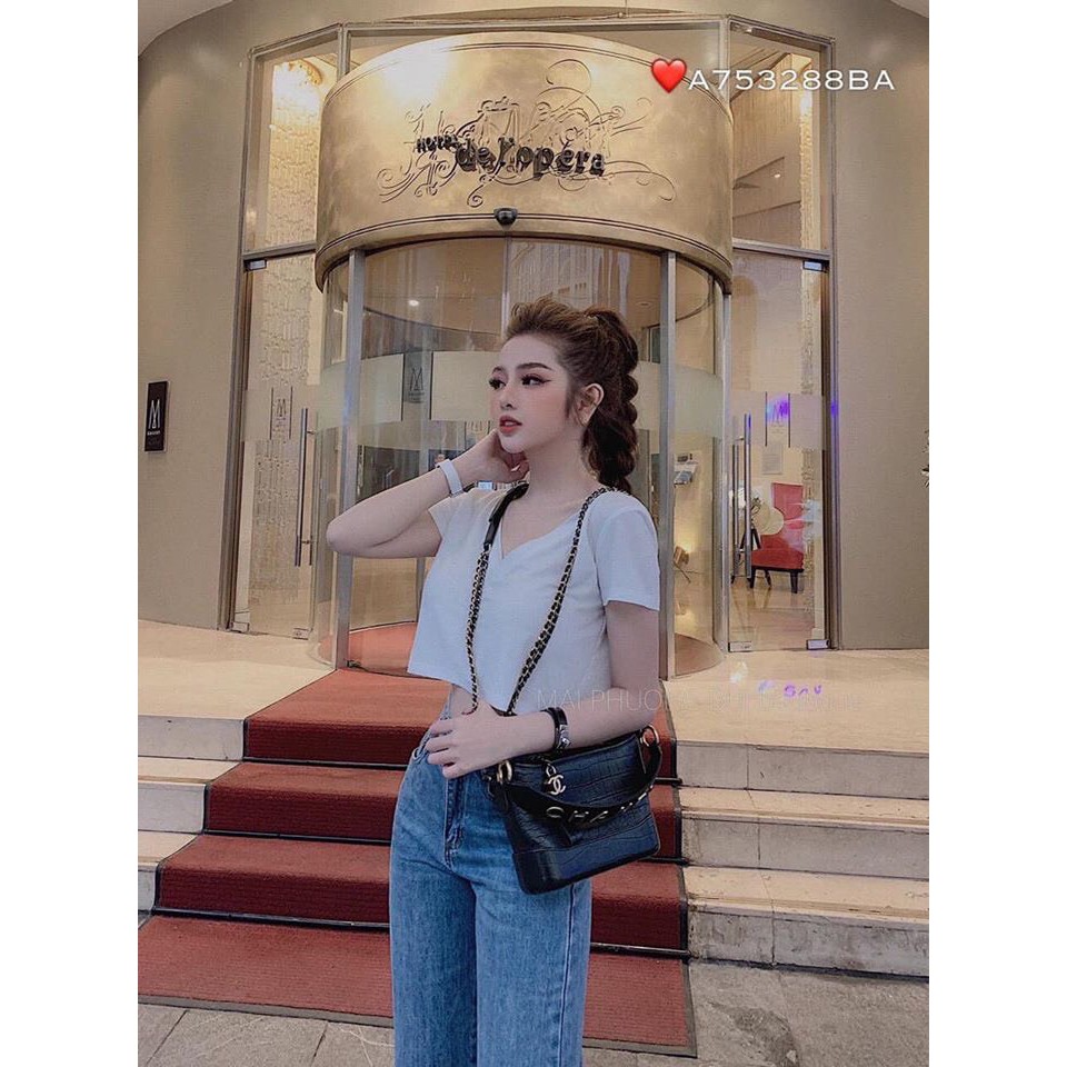 Áo croptop cổ tim thun giấy basic dễ thương