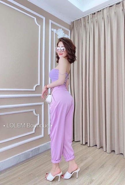 Set crop tím 2 dây và quần Tây baggy