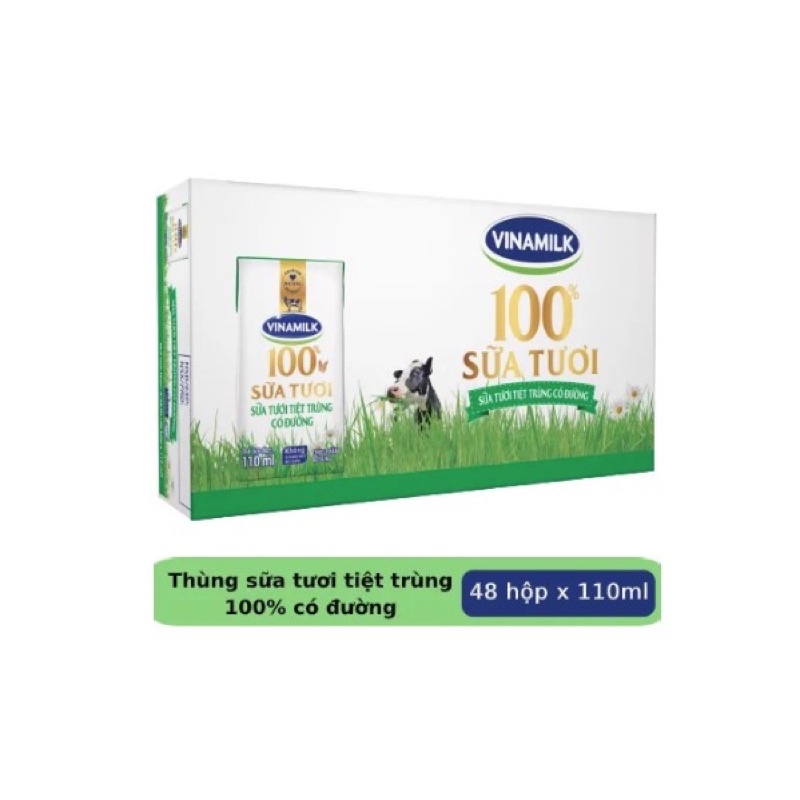Thùng 48 hộp sữa tươi Vinamilk 100% 110ml có đường