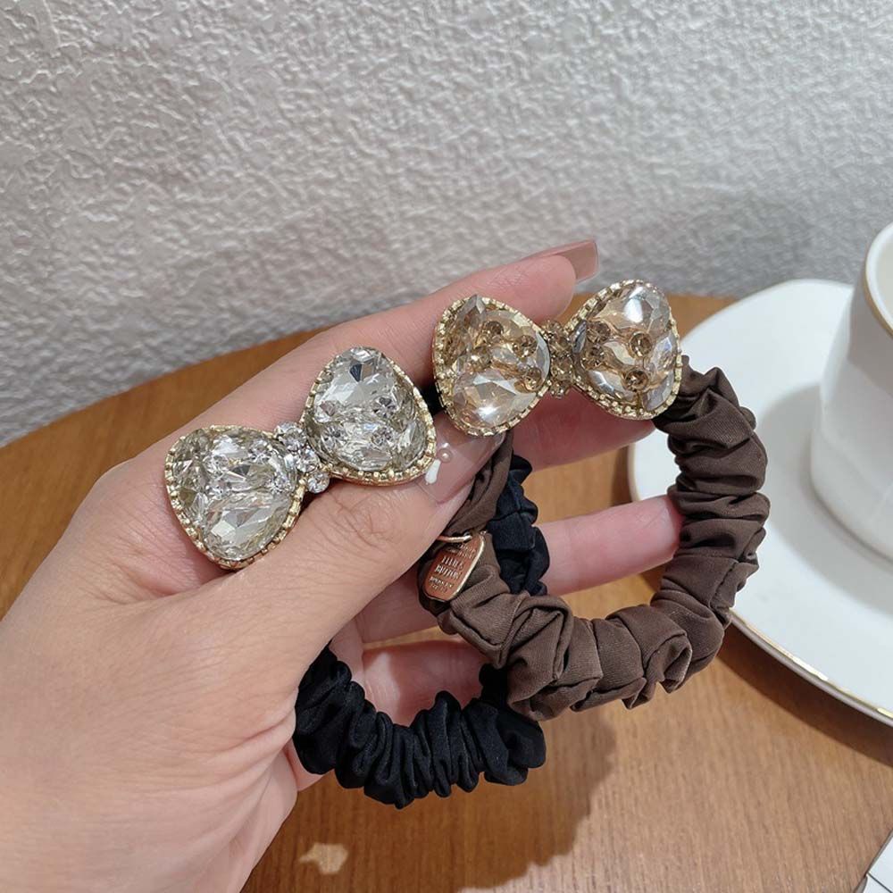 Dây Buộc Tóc Co Giãn Đính Nơ Kim Cương Giả Nhiều Màu Thời Trang