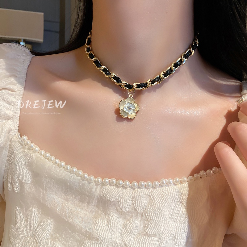 Vòng Cổ Da Đính Đá Họa Tiết Hoa Phong Cách Âu Mỹ Cổ Điển Thời Trang