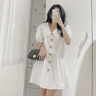 Váy đầm babydoll đuôi cá cổ bèo ren - chất thô lụa loại 1 mềm đẹp, freesize < 62kg
