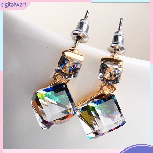 Khuyên tai dài gắn khối hình lập phương lấp lánh thời trang dành cho nữ