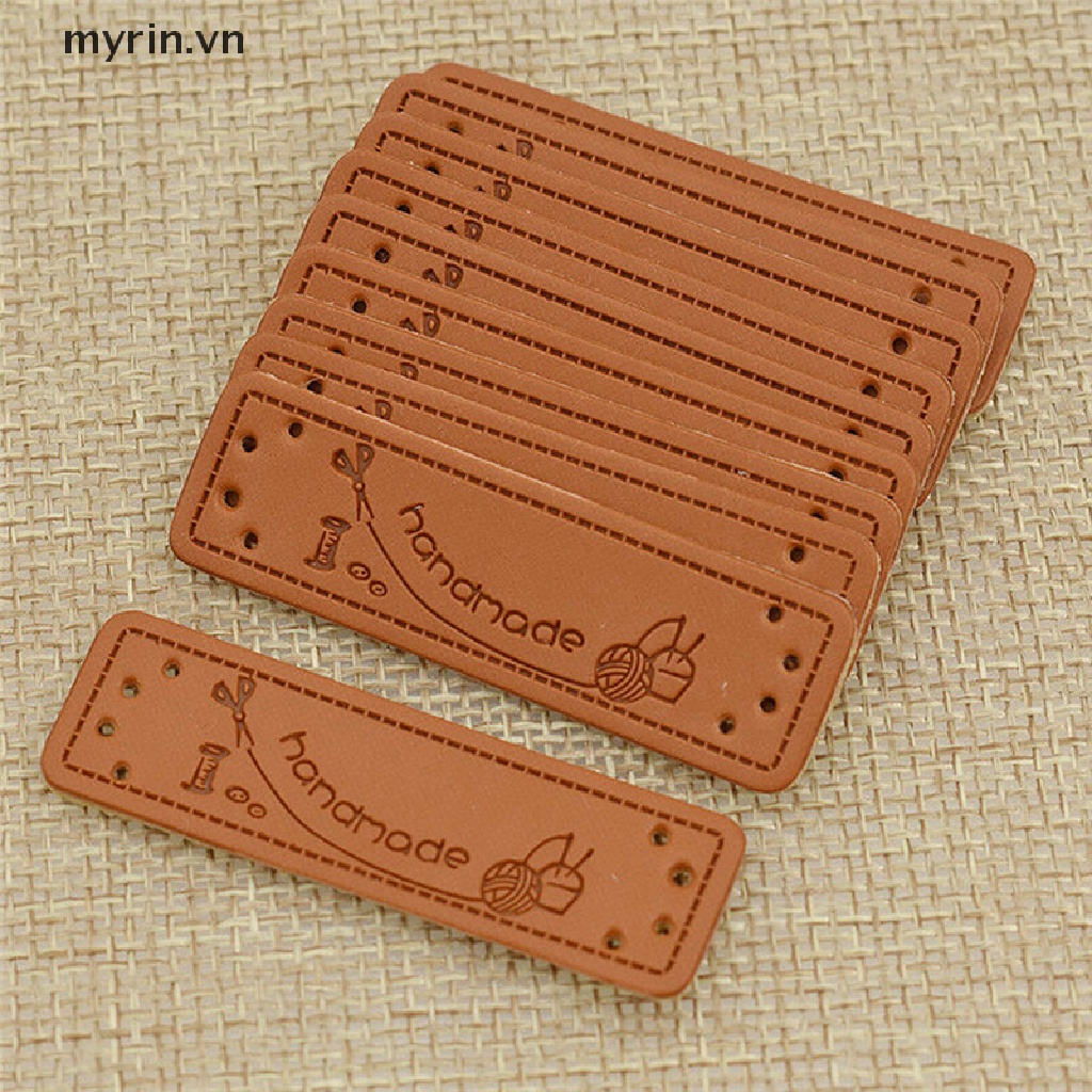 Set 50 Miếng Nhãn Da PU Hình Trái Tim In Chữ Made with Heart Dùng Để May Vá Thủ Công