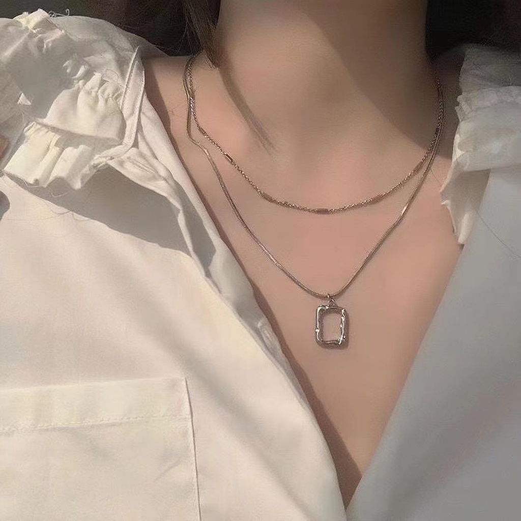Vòng cổ choker nhiều lớp bằng hợp kim màu vàng/bạc mặt hình học đơn giản cổ điển cho nữ