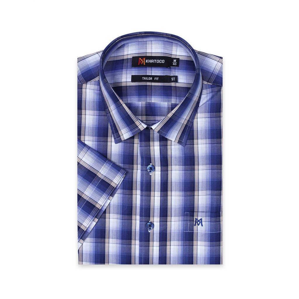 Áo sơ mi nam tay ngắn kẻ caro Khatoco mã A1MN378T2-CNCR106-2210-N | BigBuy360 - bigbuy360.vn