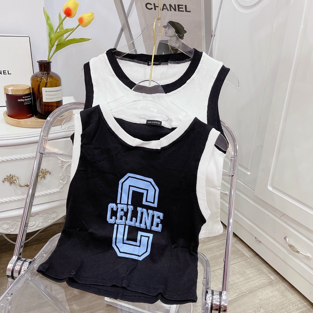 Áo kiểu 3 lỗ viền màu in chữ C to cực xinh , chất thun coton mềm mịn