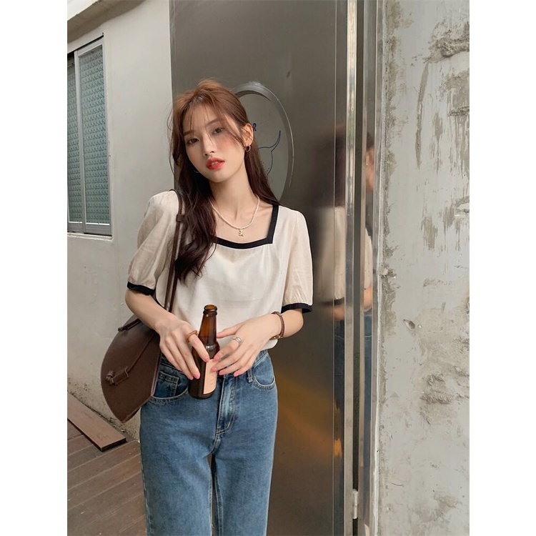 Áo vintage cổ vuông linen | BigBuy360 - bigbuy360.vn