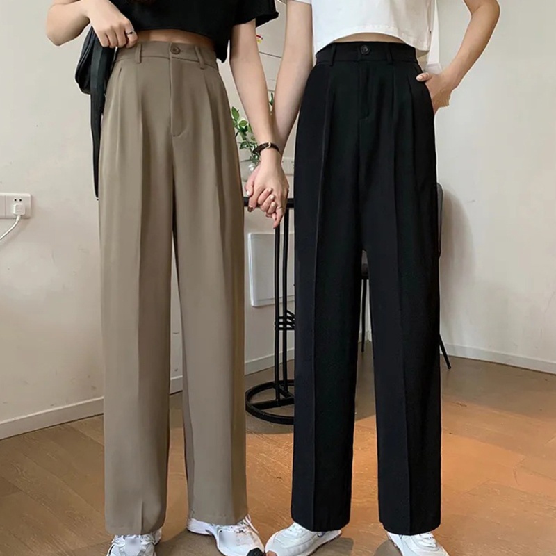 Quần ống rộng Lưng Cao Màu Trơn Có Túi Và Khóa Kéo Thời Trang Công Sở Cho Nữ