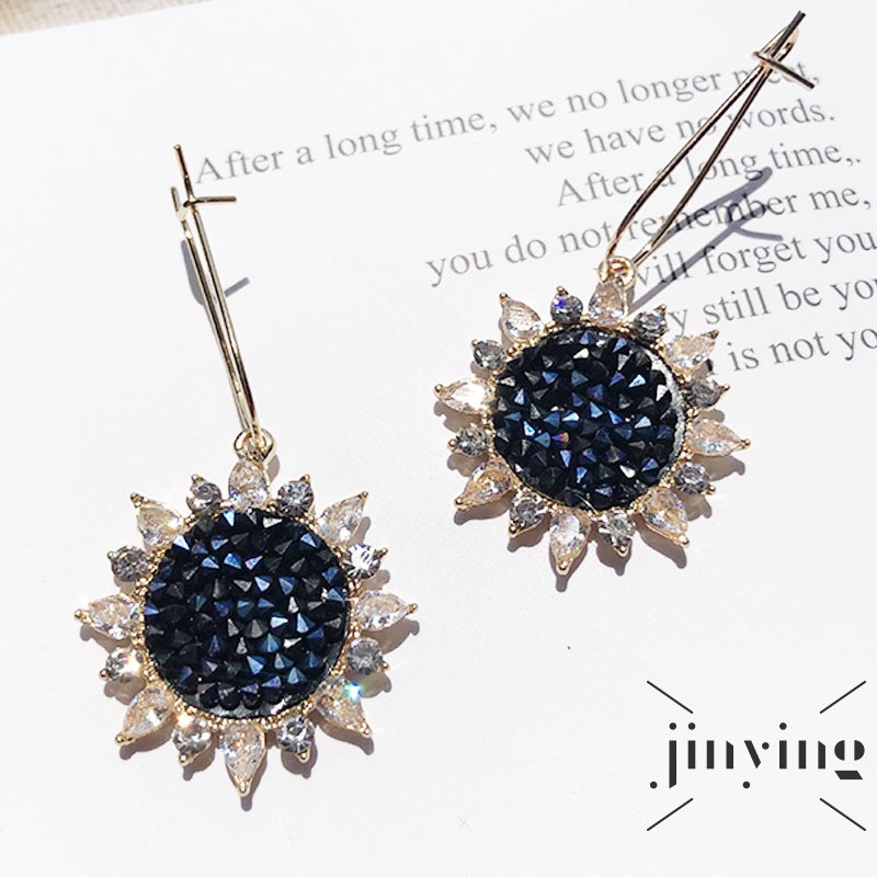 GETNOIVAS Hoa tai bông hướng dương đá dáng dài màu xanh hoàng gia dành cho phái nữ