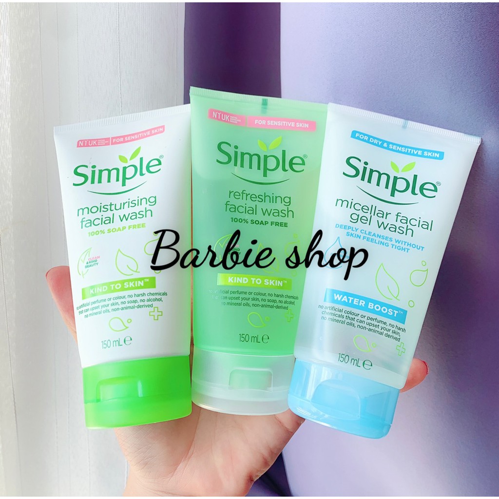 ( Combo ) sữa rửa mặt simple xanh lá+ Toner nước hoa hồng simple+ Tẩy Trang Simple dành cho da nhạy cảm