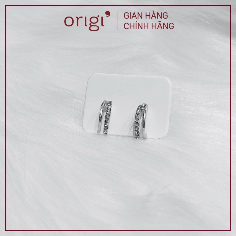 Trang sức nữ bông hoa tai lấp lánh phối 2 vòng cung nhỏ gắn hột tinh tế