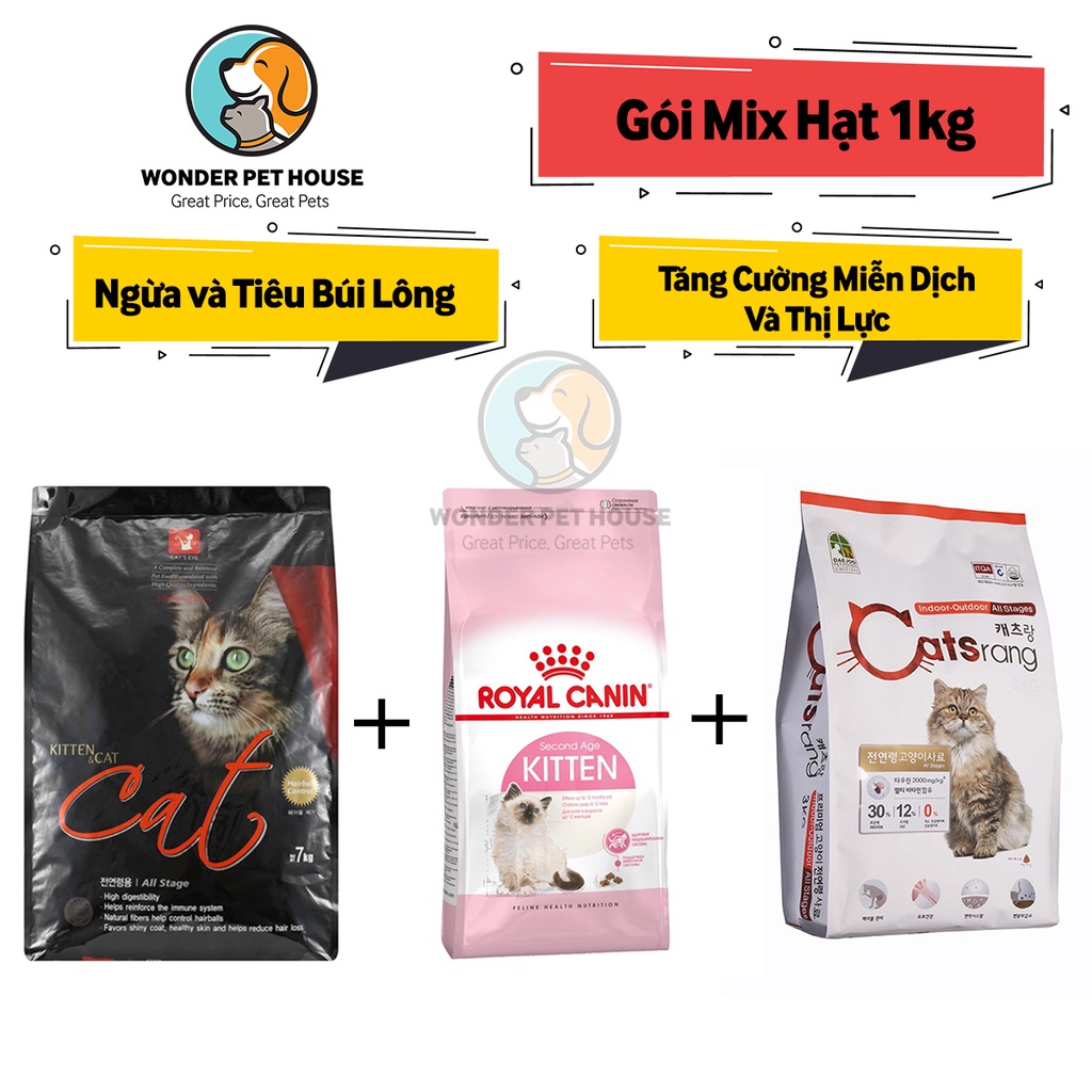 Hạt Mèo Gói Mix CATSRANG CATSEYE CANIN 1kg Tiêu Búi Lông - Tăng Cường Hệ Miễn Dịch