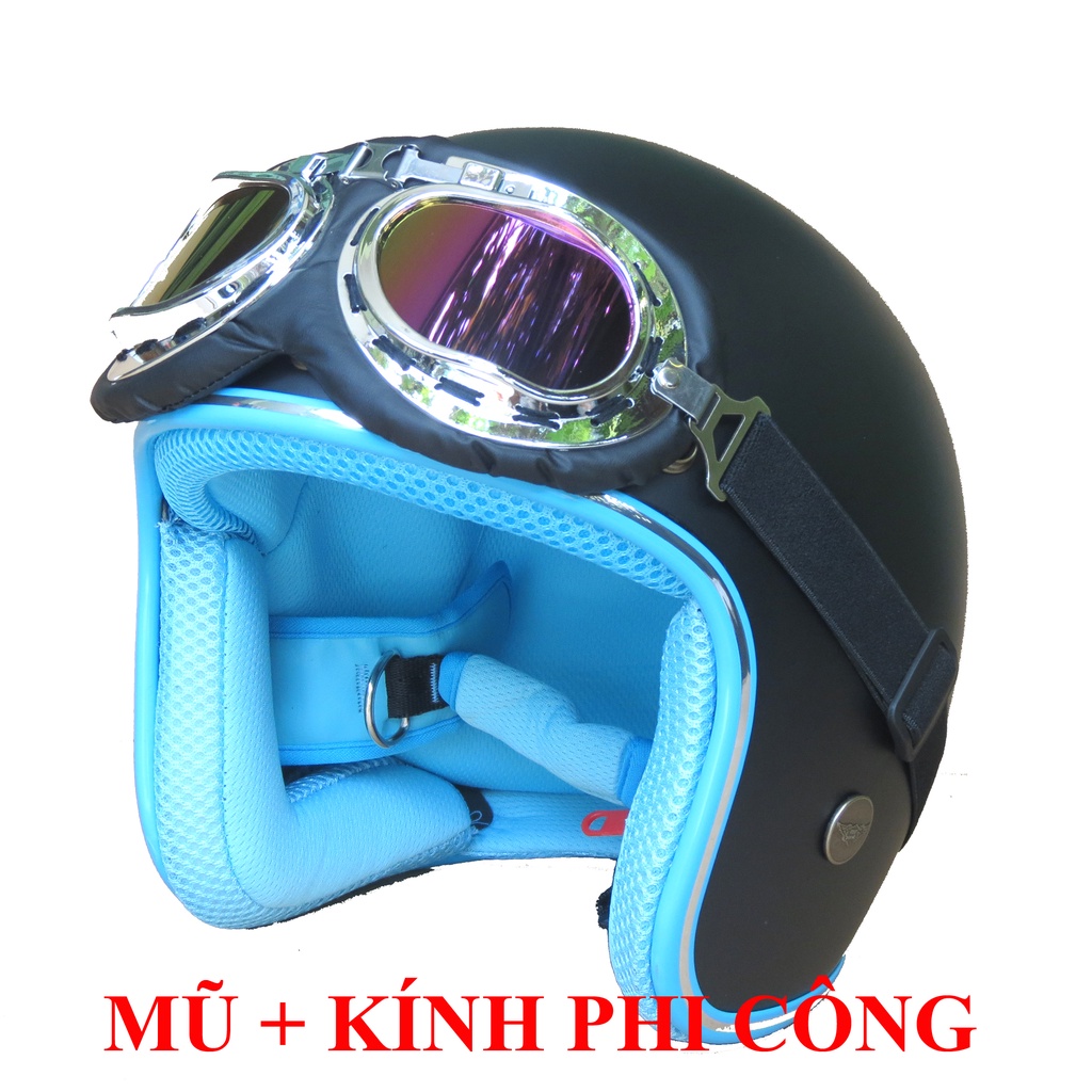 Mũ bảo hiểm 3/4 nón bảo hiểm 3/4 NTMAX đen nhám lót xanh