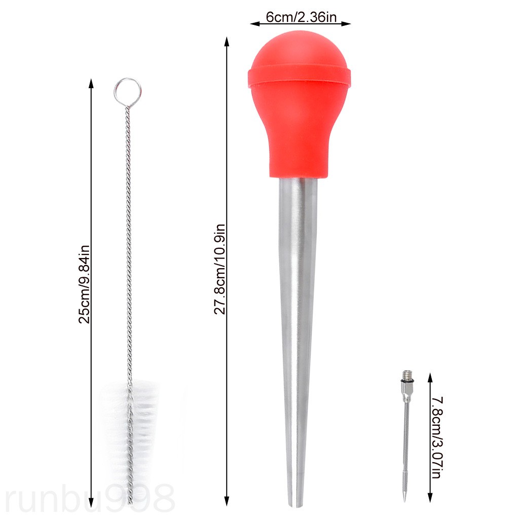 Bộ Ống Tiêm Và Cọ Phết Dầu Bằng Thép Không Gỉ Và Silicone Dùng Để Nướng Thịt Bbq Red Runbu998