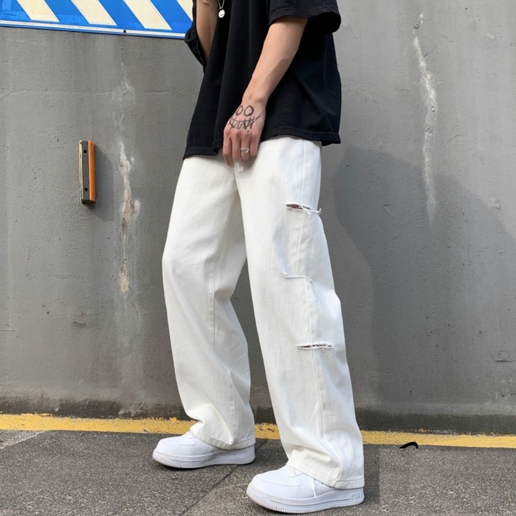 Quần kaki baggy nam ống rộng unisex cao cấp hai màu đen trắng QD23