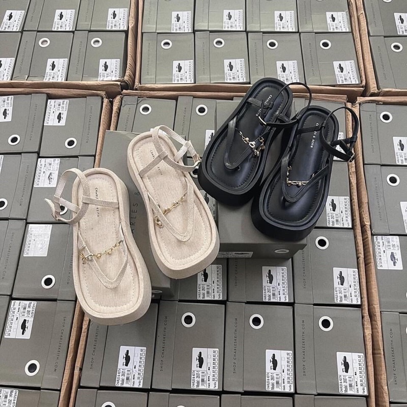 Sandal xuồng xỏ ngón dây xích đính cườm CNK xuất Full box MS-2937
