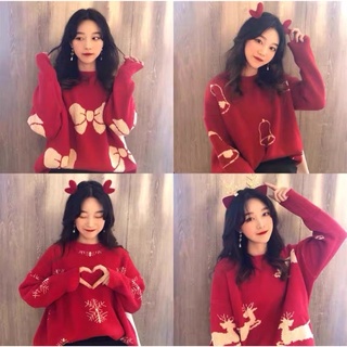 SẴN| ÁO LEN ĐỎ HOẠ TIẾT NOEL BẮT MẮT