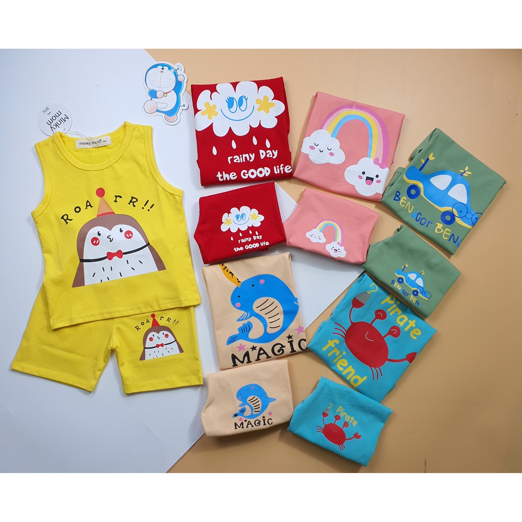 Bộ Ba Lỗ COTTON 100% MIMKY MOM In Hình Động Vật Dễ Thương Cho Bé BL-IN04