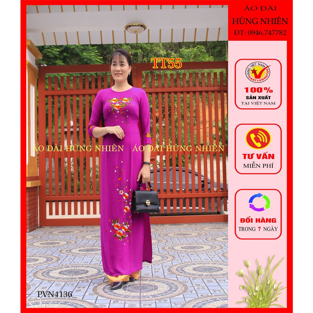 TT55 - Áo dài trung niên tằm thêu tinh tế