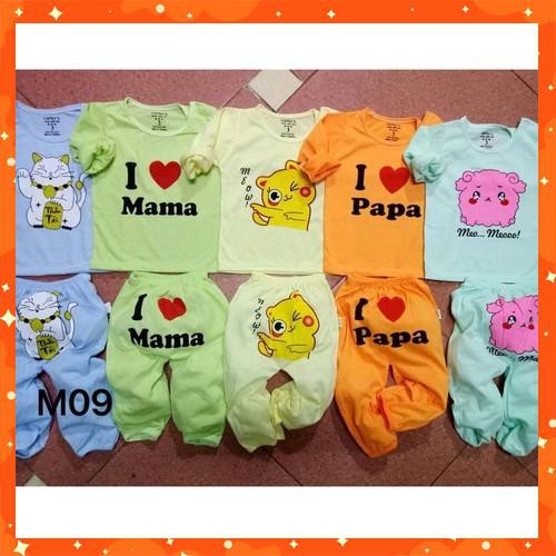 HÀNG LOẠI 1: Set 5 bộ cotton 2 chiều Mèo thần tài dài cho bé Trai/gái