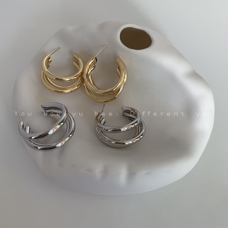 Bông Tai Nữ Hình Chữ C 3 Vòng Tròn Cá Tính - BT016