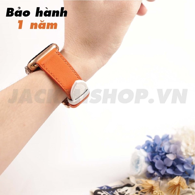 [BẢO HÀNH 1 NĂM] Dây Da BÊ SWIFT may tay thủ công màu Cam/Trắng khóa Bướm cho Apple Watch series 1/2/3/4/5/6/7