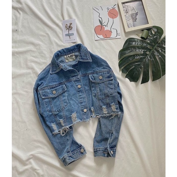 Áo khoác jean nữ, áo bò rách croptop tay bồng dáng ngắn phong cách ulzzang hàn quốc, TONGKHOQUANAONU