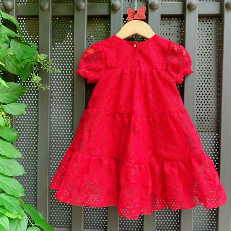 Đầm ren đỏ hoa văn bé gái_Sofia candy