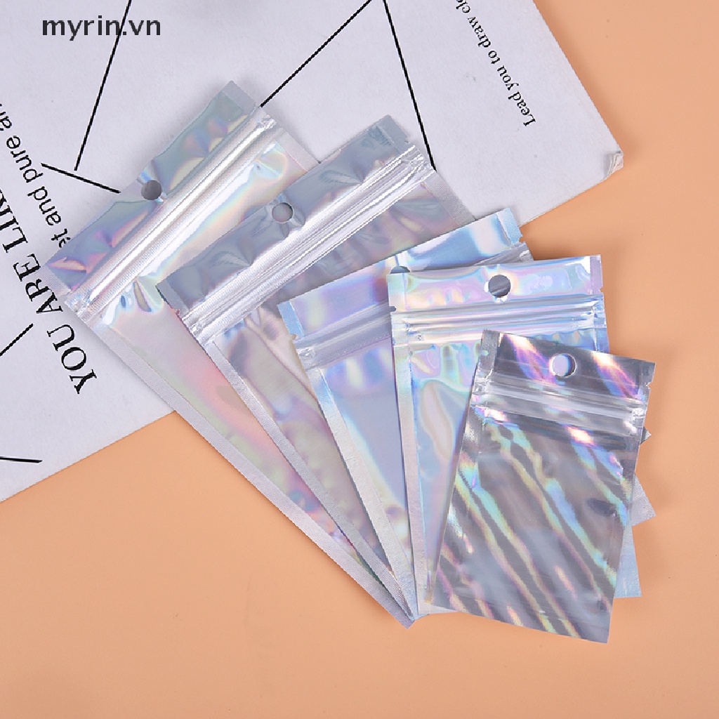 Set 10 Túi Zip Nhựa Màu Holographic Đựng Mỹ Phẩm Tiện Dụng