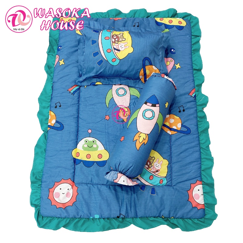 Bộ gối nệm béo cho bé đi học 1-4 tuổi, [Tặng kèm túi]vải cotton thoáng mát nhiều họa tiết dễ thương