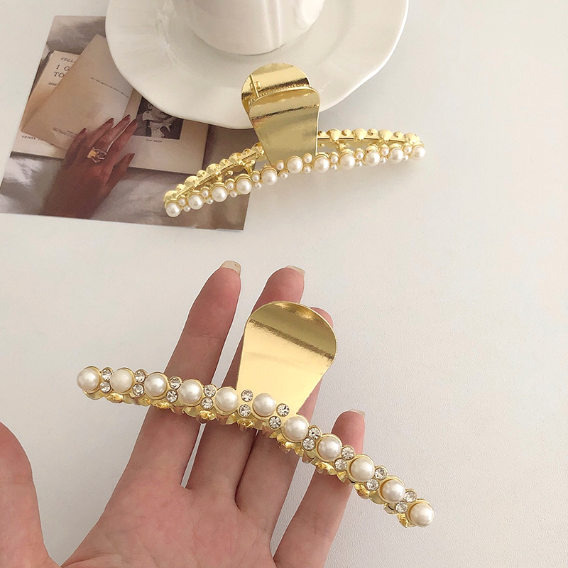 Korean Style Hair Clips Ins Hair Claws Shiny Pearl Rinestone Metal Non Slip Hairpin Barrette Women Hair Clamps Styling Decor