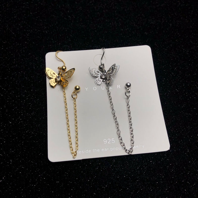 Bông Tai Mạ Bạc 22461 S925 Hai Lớp Hình Bướm Ba Chiều Phong Cách Nhật Hàn