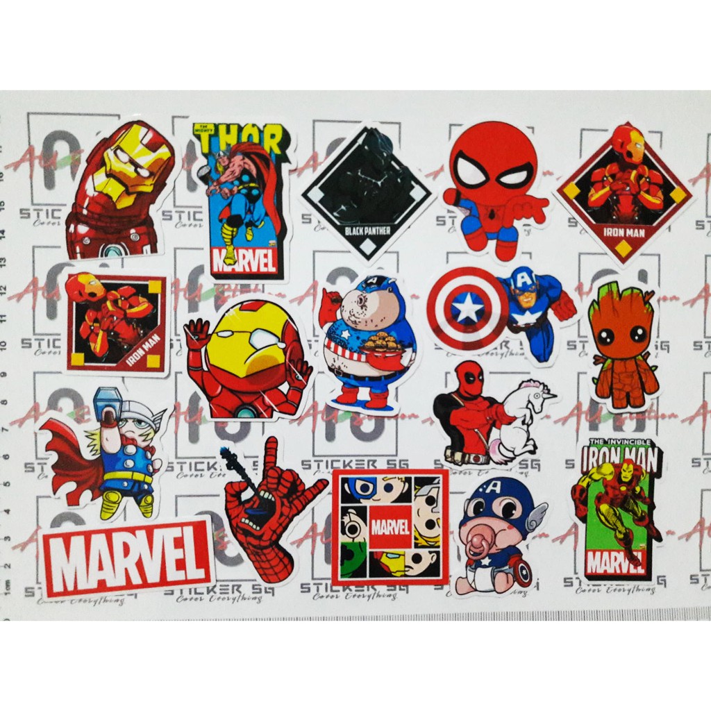 Sticker MARVEL  nhựa PVC không thấm nước, dán nón bảo hiểm, laptop, điện thoại, Vali, xe, ... MARVEL Cực COOL