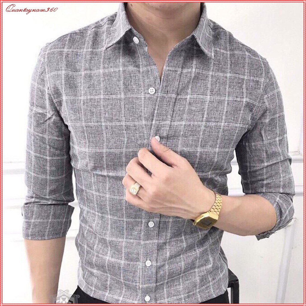 Sơ mi công sở  dài tay, Sơ mi nam chất đũi dày dặn họa tiết kẻ ca rô | BigBuy360 - bigbuy360.vn